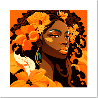 Orange flowers lady Posters and Art